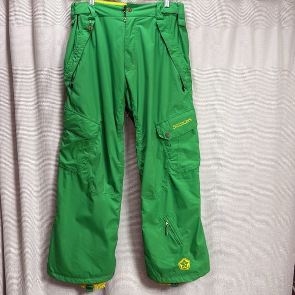 Sessions Supreme Gridlock Snowboard Pants Green/Yellow SZ M unisex bright winter - Picture 3 of 9